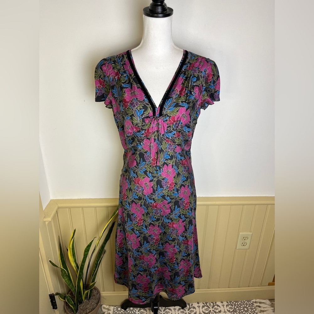 Vintage Laura Ashley 8 Silk Floral Babydoll Midi Dress Y2K Fairycore Balletcore
